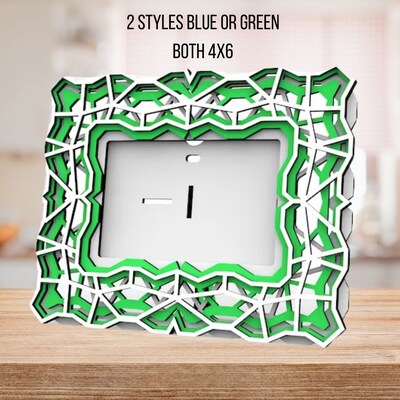 Urbalabs Layered Wood Standing Picture Frames 2 Styles Blue or Green Modern Handmade 4x6 Picture Frame Photo Frame No Glass Needed Abstract - image4